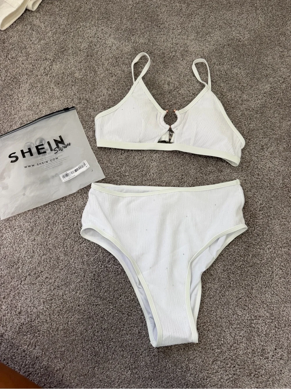SHEIN white bikini set with glitter look for bride bikini swimsuit M